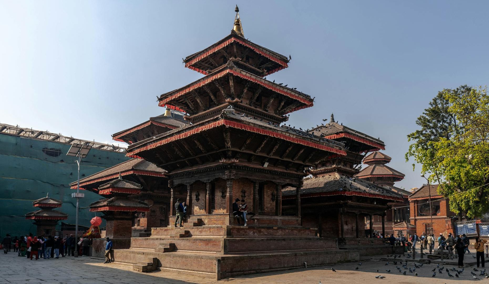 Explore the intricate architecture of a historic temple in Kathmandu's Durbar Square.
